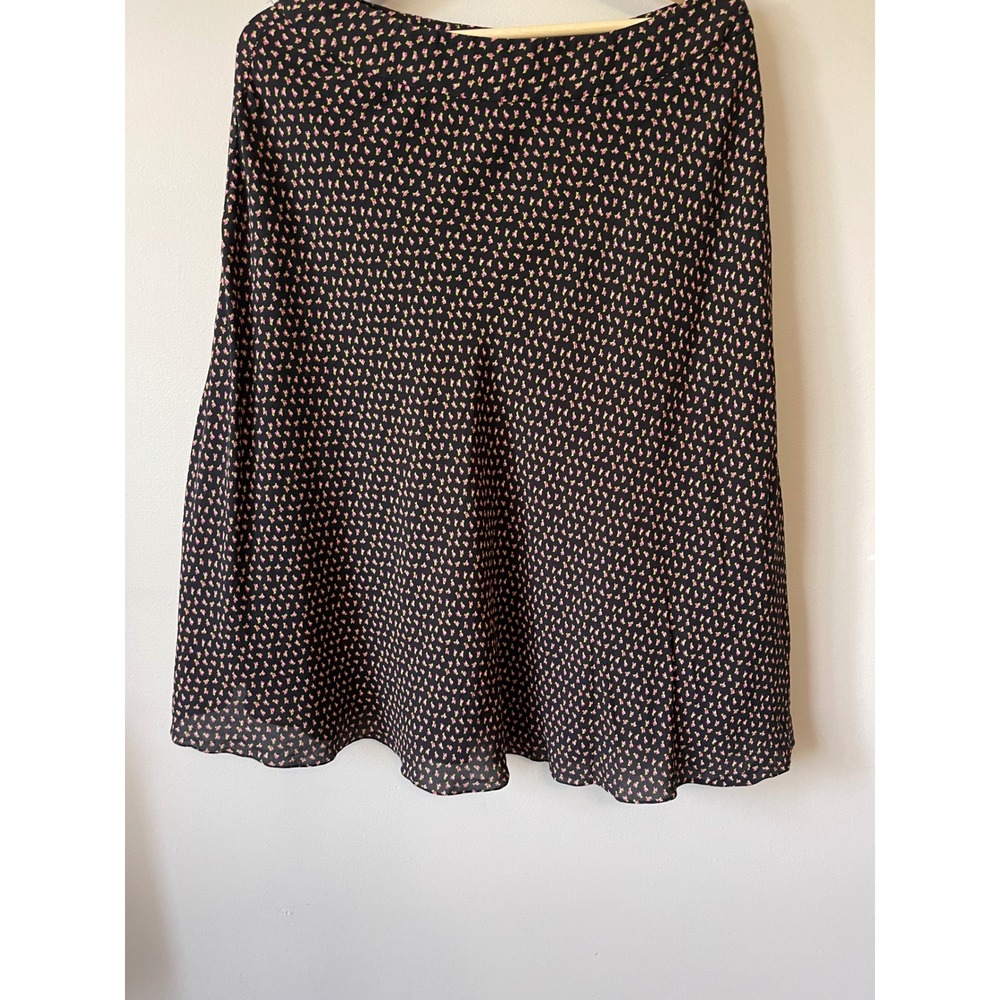 Jones New York Silk Midi Skirt Black Floral Bud Print A-Line Lined Womens 10 - Picture 2 of 7
